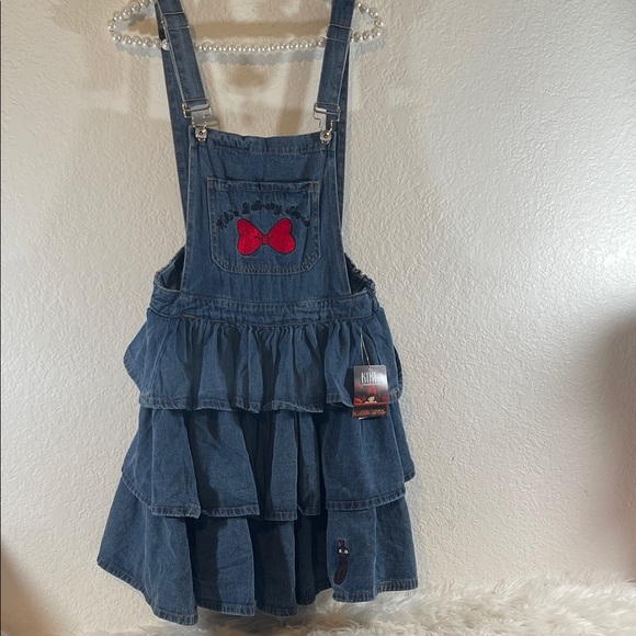 Studio Ghibli Kiki's Delivery Service Jiji Bow Denim Skirtall Size Medium NEW - Picture 2 of 14